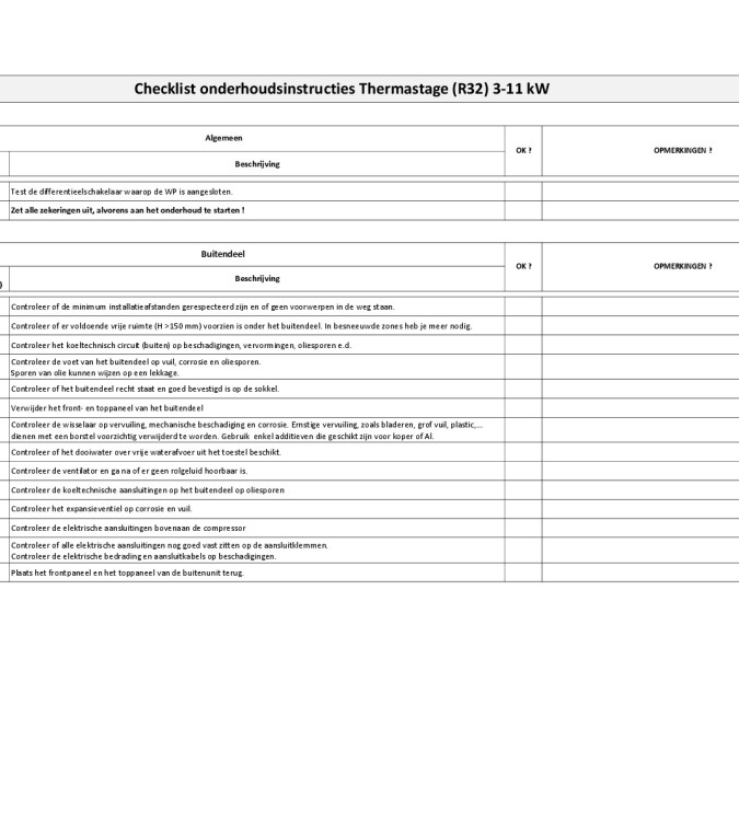 SI_Checklist onderhoudsinstructies Thermastage R32